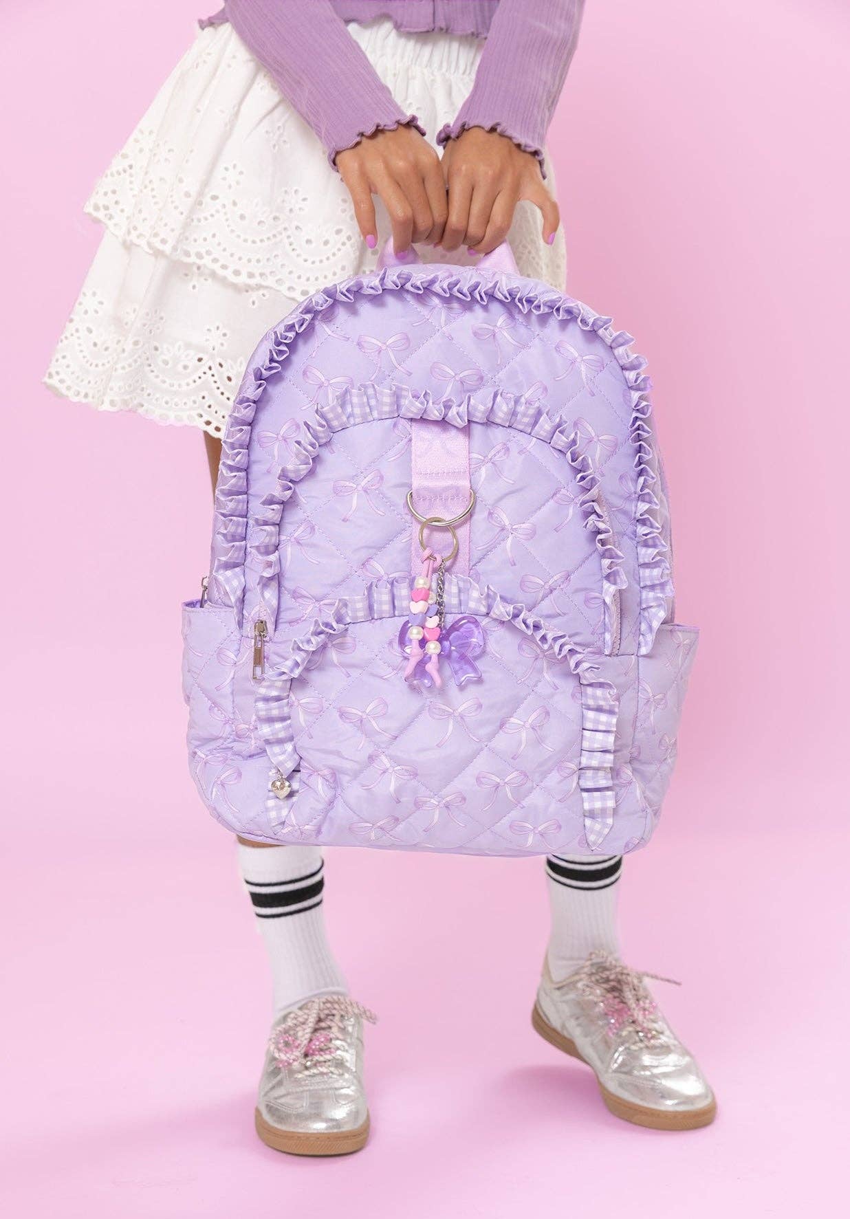 OMG Lavender Bow and Ruffle Girls Large Backpack w/ Charm | HONEYPIEKIDS