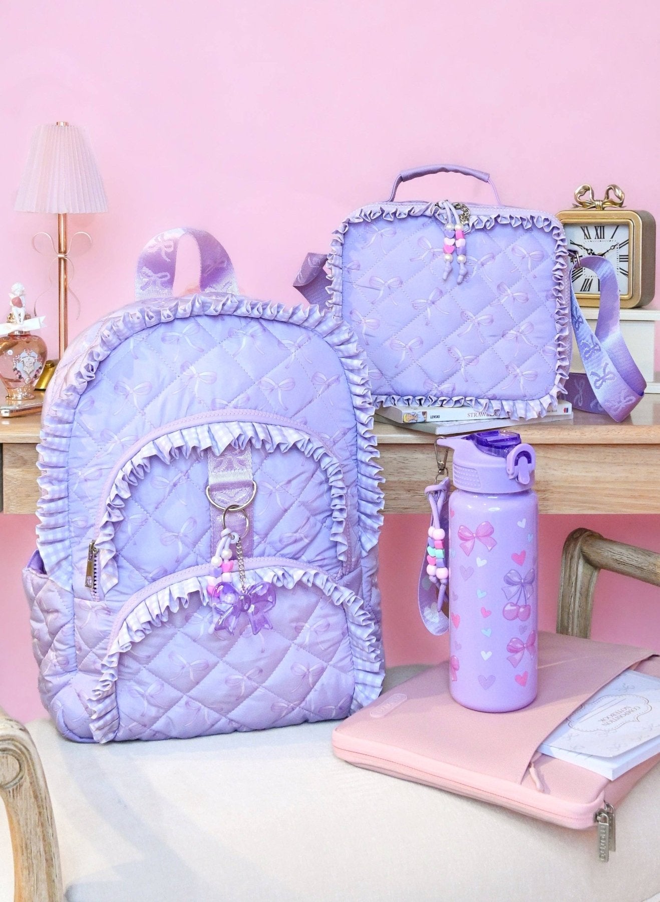 OMG Lavender Bow and Ruffle Girls Large Backpack w/ Charm | HONEYPIEKIDS