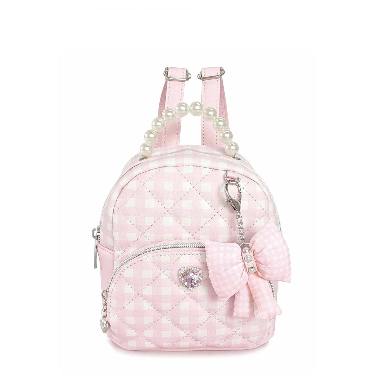 Girls Quilted Gingham Micro Mini Backpack with Charm