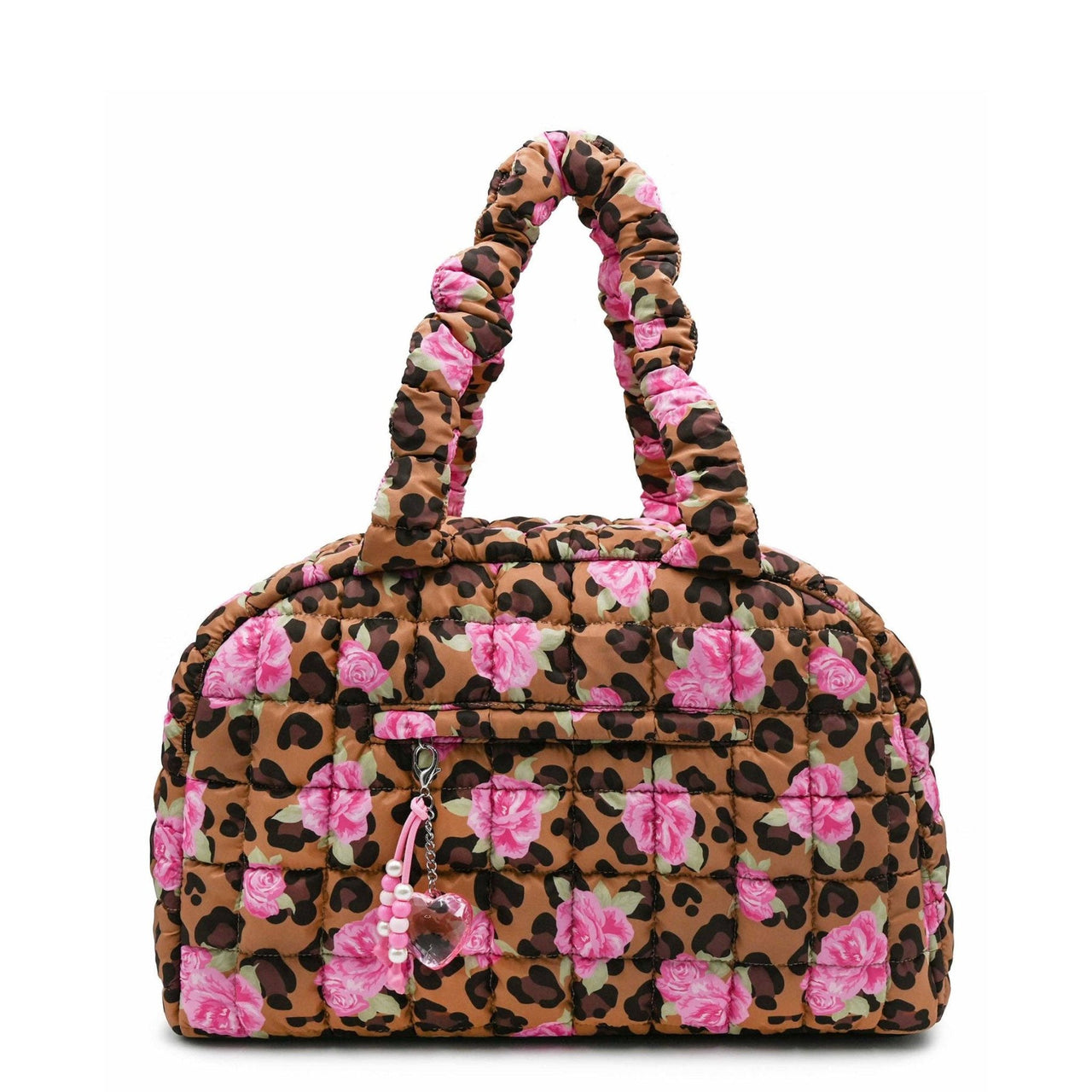 Girls Quilted Scrunchies Leopard Rose Printed Medium Duffle Bag