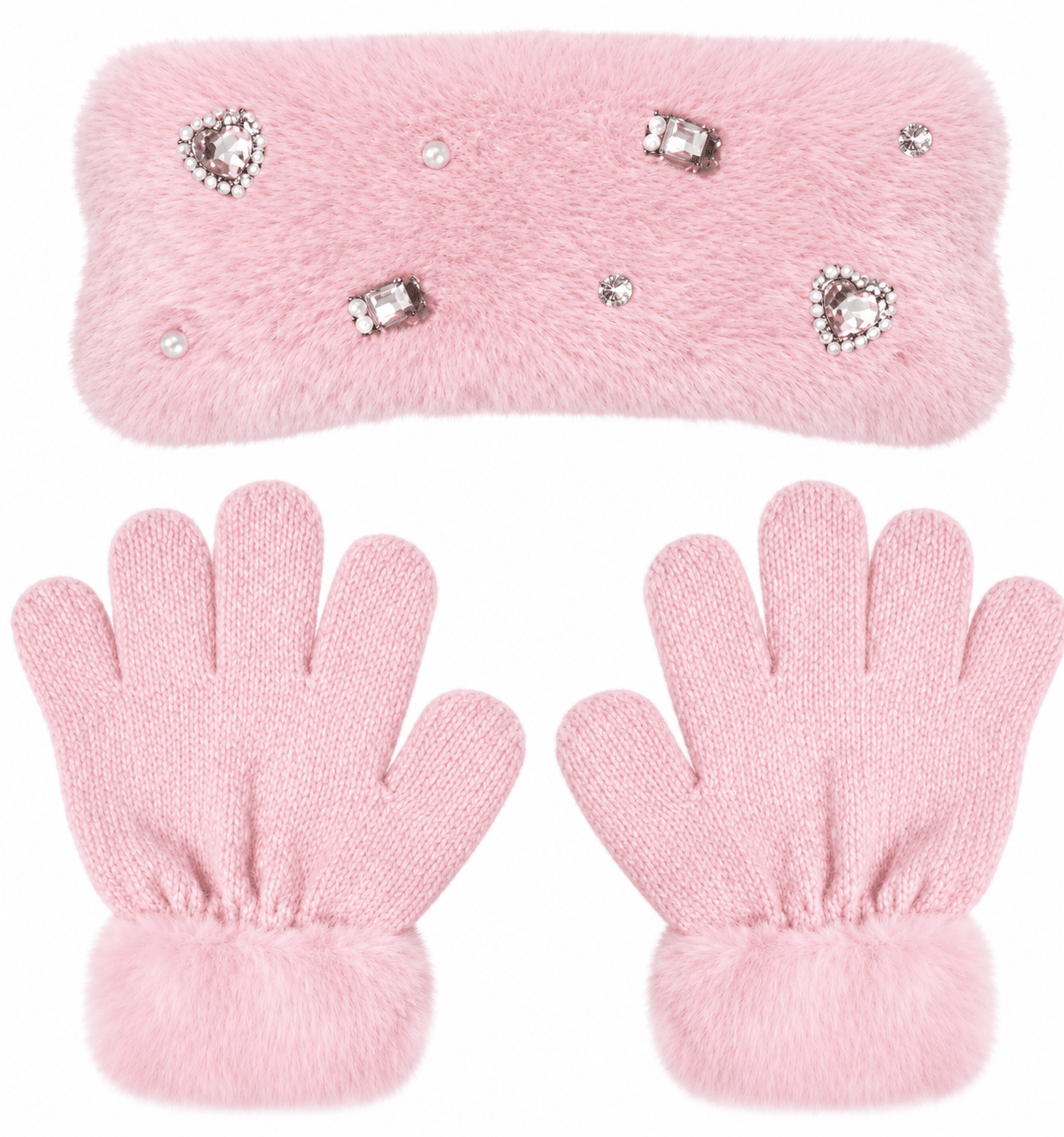 OMG Accessories - Rhinestone Headband and Gloves Plush Winter Glam Set | HONEYPIEKIDS 