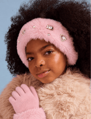OMG Accessories - Rhinestone Headband and Gloves Plush Winter Glam Set | HONEYPIEKIDS 