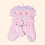 OMG Girls Rhinestone Bow Pink Headband and Mittens Plush Winter Set | HONEYPIEKIDS 