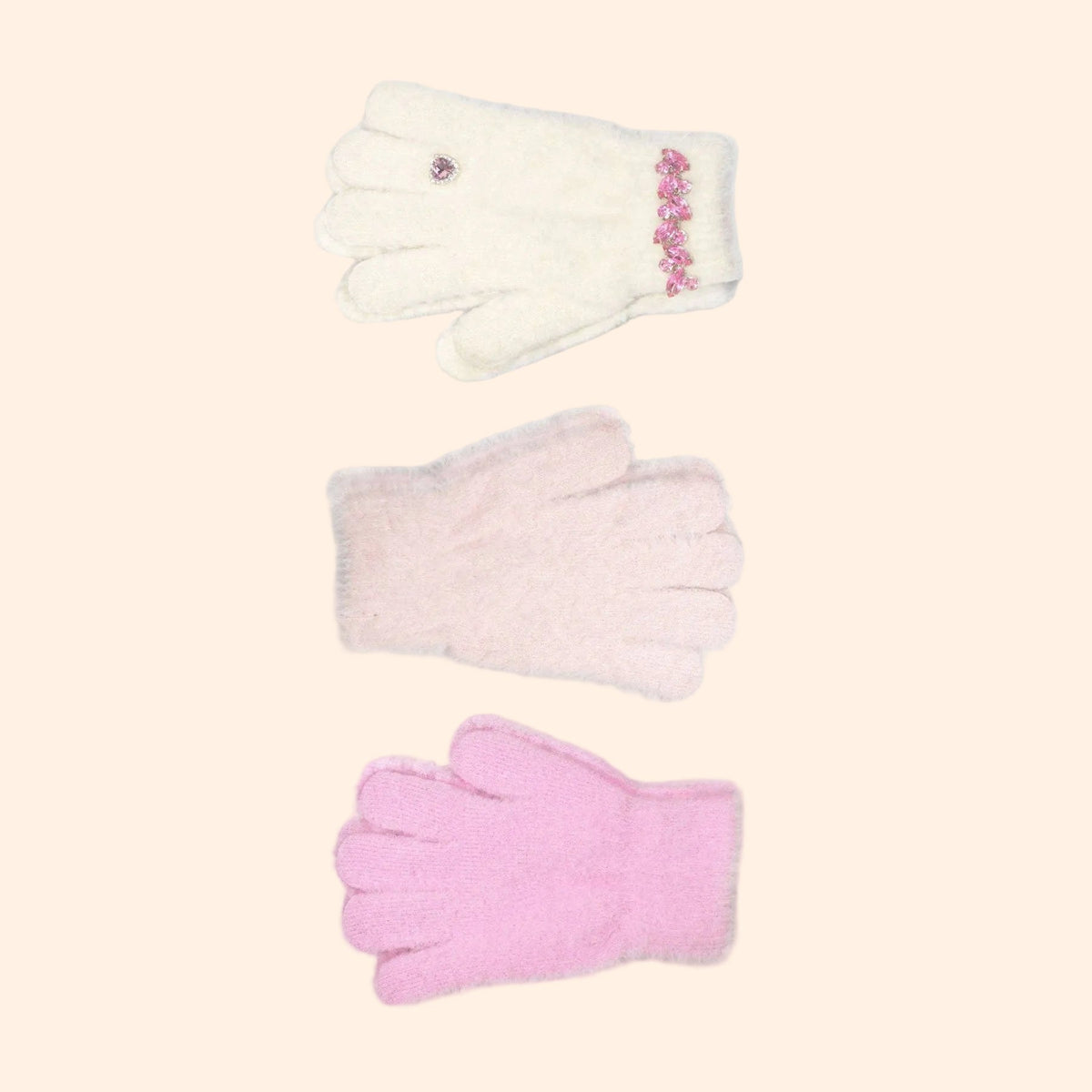 OMG Girls Rhinestone Hearts 3 Piece Gloves Set | HONEYPIEKIDS 