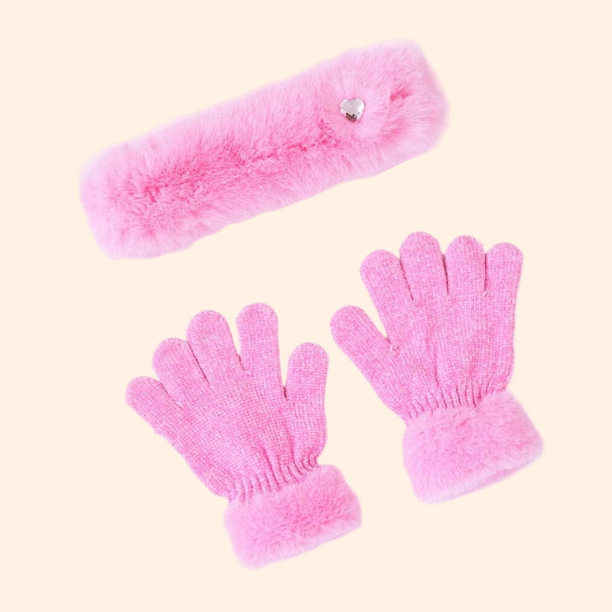 OMG Girls Rhinestone Rose Plush Winter Headband and Gloves Set | HONEYPIEKIDS