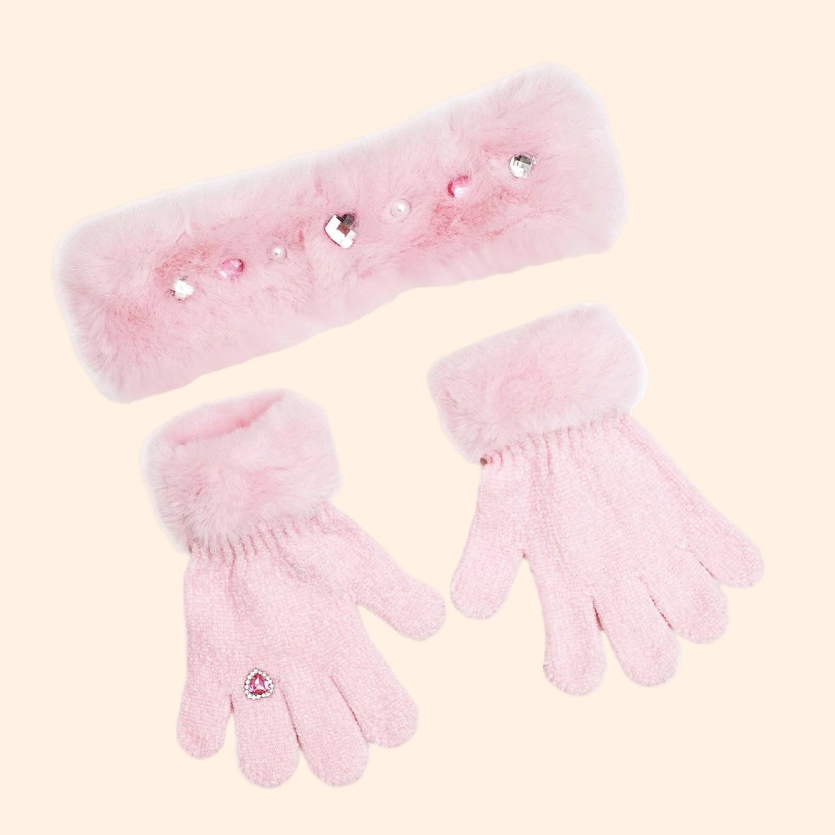 OMG Girls Rhinestone Plush Headband and Glove Winter Set | HONEYPIEKIDS 