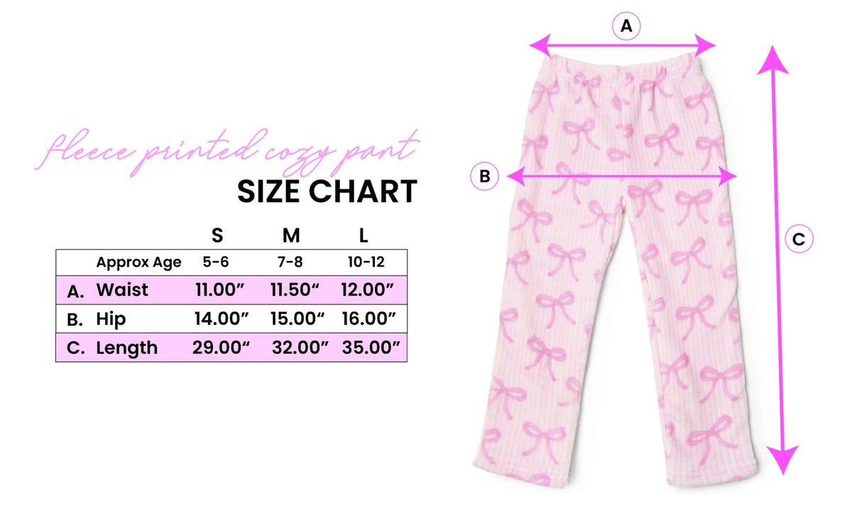 OMG Girls Striped Bow Print Lounge Pants Size Chart- HoneyPieKids.com