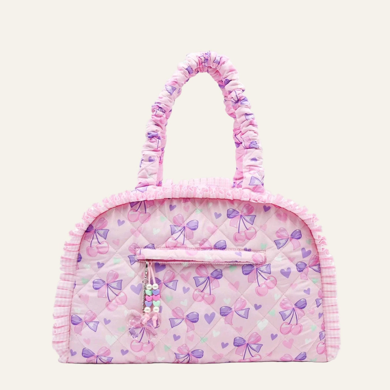 OMG Quilted Cherry Bow Printed Medium Duffle Bag | HONEYPIEKIDS