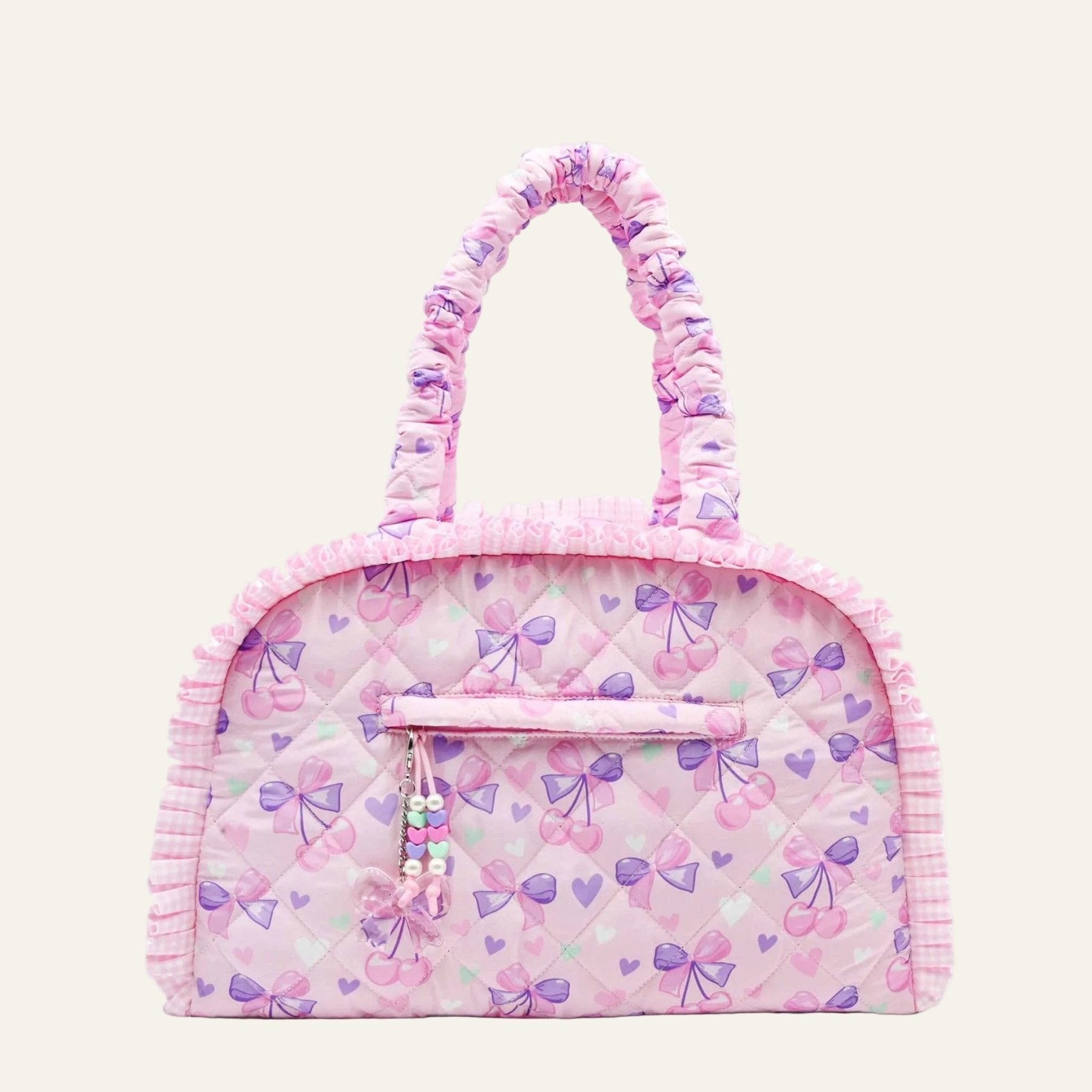 OMG Quilted Cherry Bow Printed Medium Duffle Bag | HONEYPIEKIDS