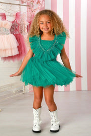Ooh La La Couture Holiday Emerald Clementine Tulle Dress | HONEYPIEKIDS