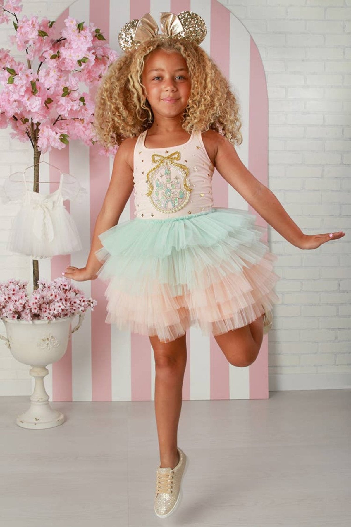 Ooh La La Couture Princess Castle Tutu Dress - Peach and Turquoise  | HONEYPIEKIDS
