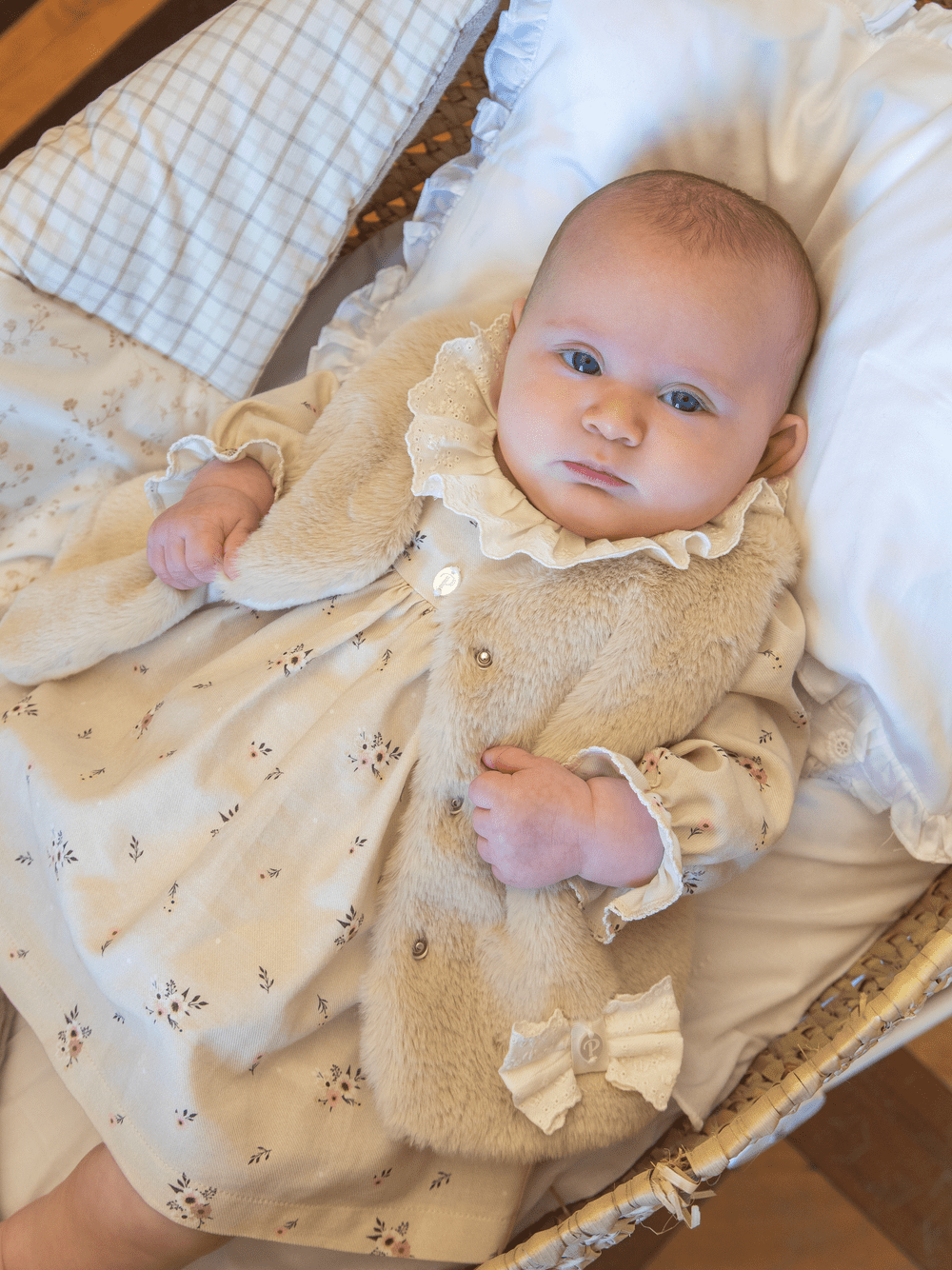 Patachou Baby Girls Beige Viyella Dress | HONEYPIEKIDS 