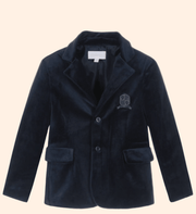 Patachou Boys Navy Blue Velvet Jacket and Pants Set | HONEYPIEKIDS