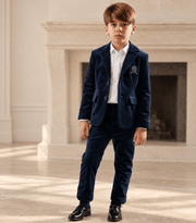 Patachou Boys Navy Blue Velvet Jacket and Pants Set | HONEYPIEKIDS