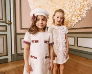 Patachou Girls Beige Beret With Tweed Bow | HONEYPIEKIDS 