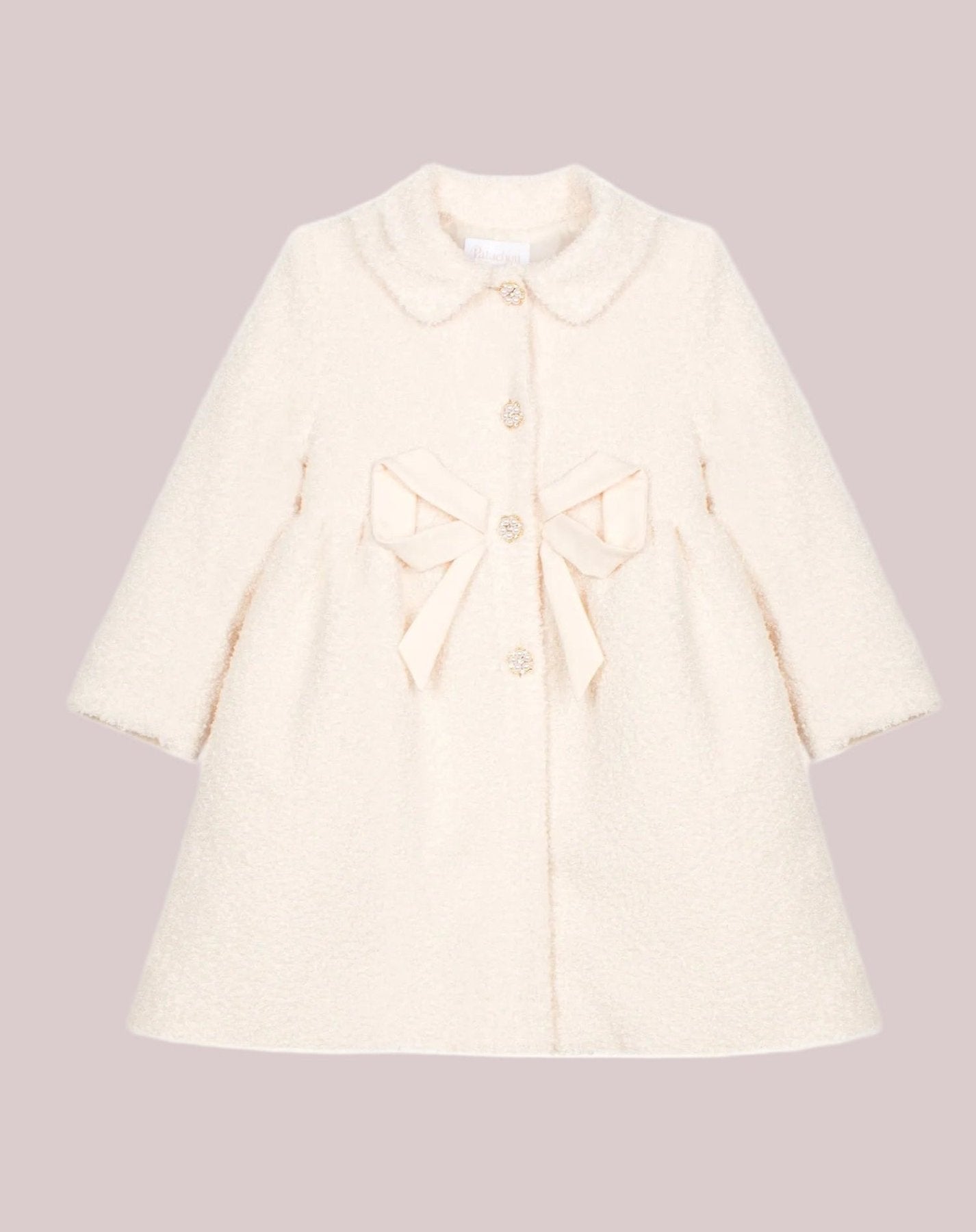 Patachou Girls Beige Boucle Coat With Bow | HONEYPIEKIDS 