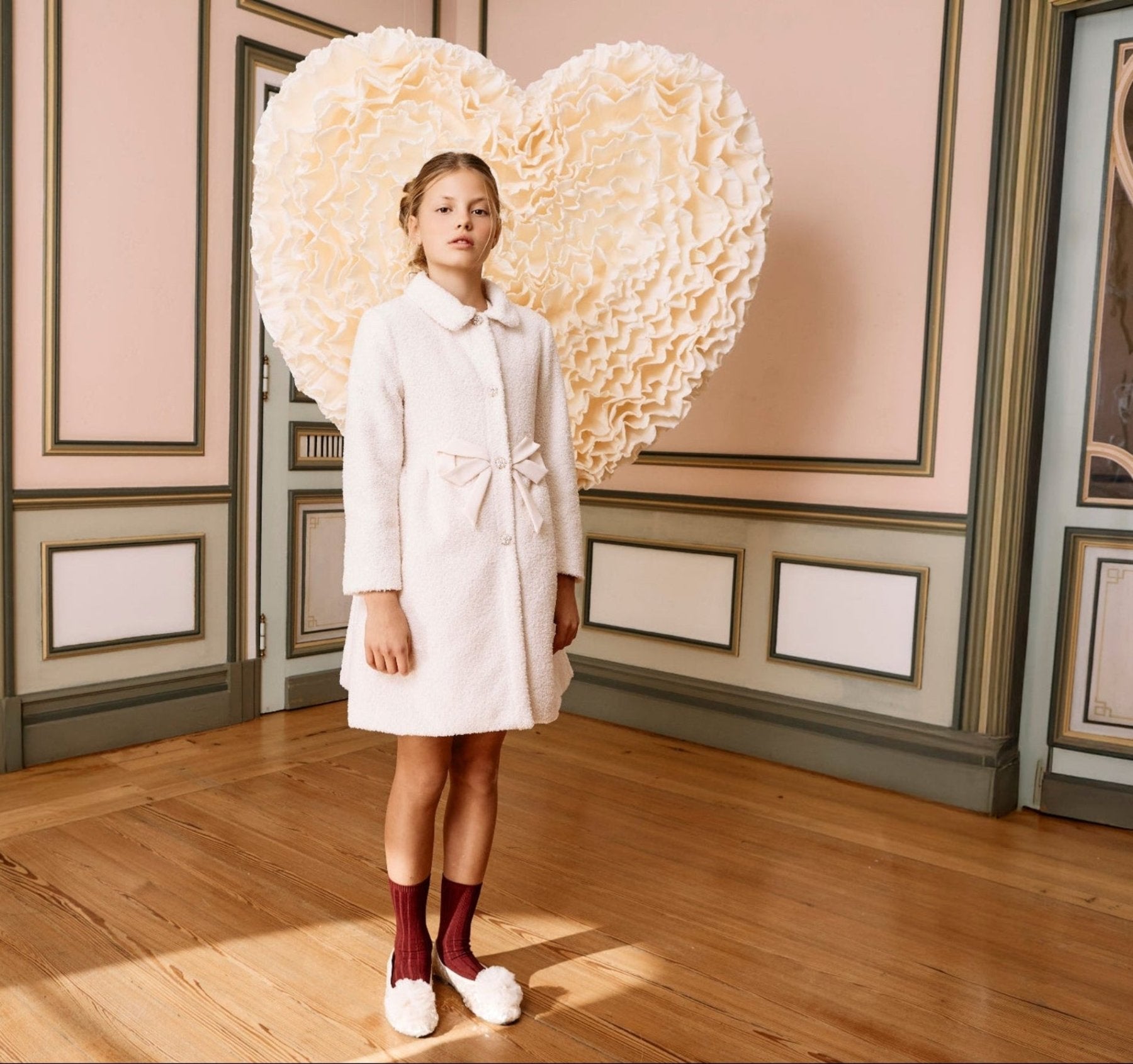 Patachou Girls Beige Boucle Coat With Bow | HONEYPIEKIDS 