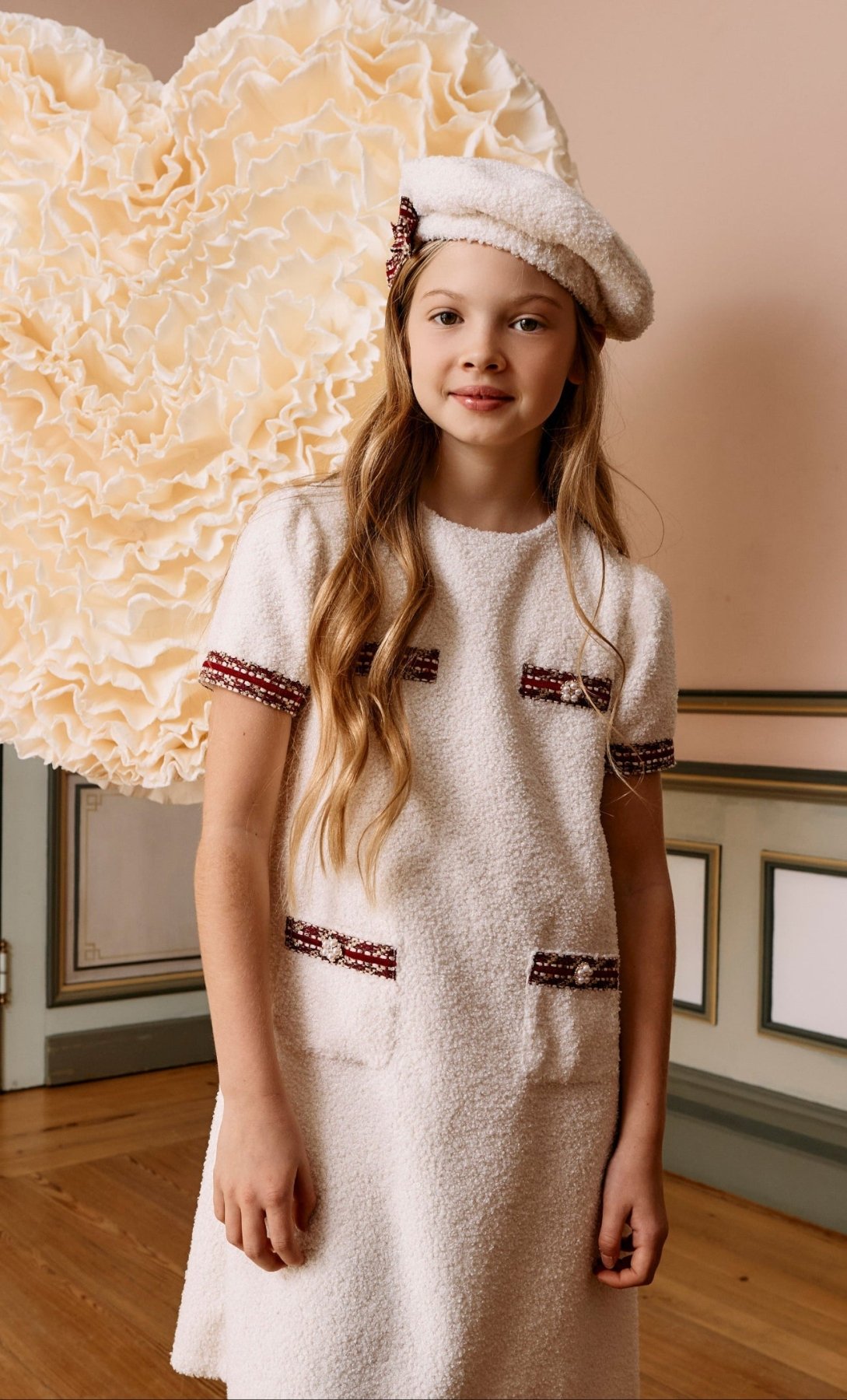 Patachou Girls Beige Boucle Dress | HONEYPIEKIDS 