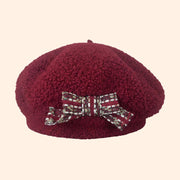 Patachou Girls Burgundy Beret With Tweed Bow | HONEYPIEKIDS 