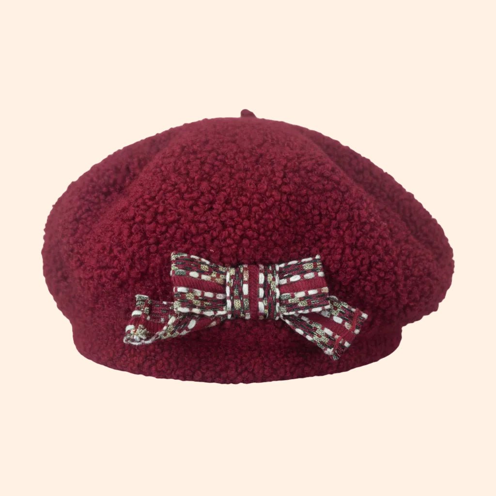 Patachou Girls Burgundy Beret With Tweed Bow | HONEYPIEKIDS 