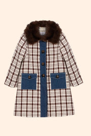 Patachou Girls Chocolate Brown Plaid Coat | HONEYPIEKIDS 