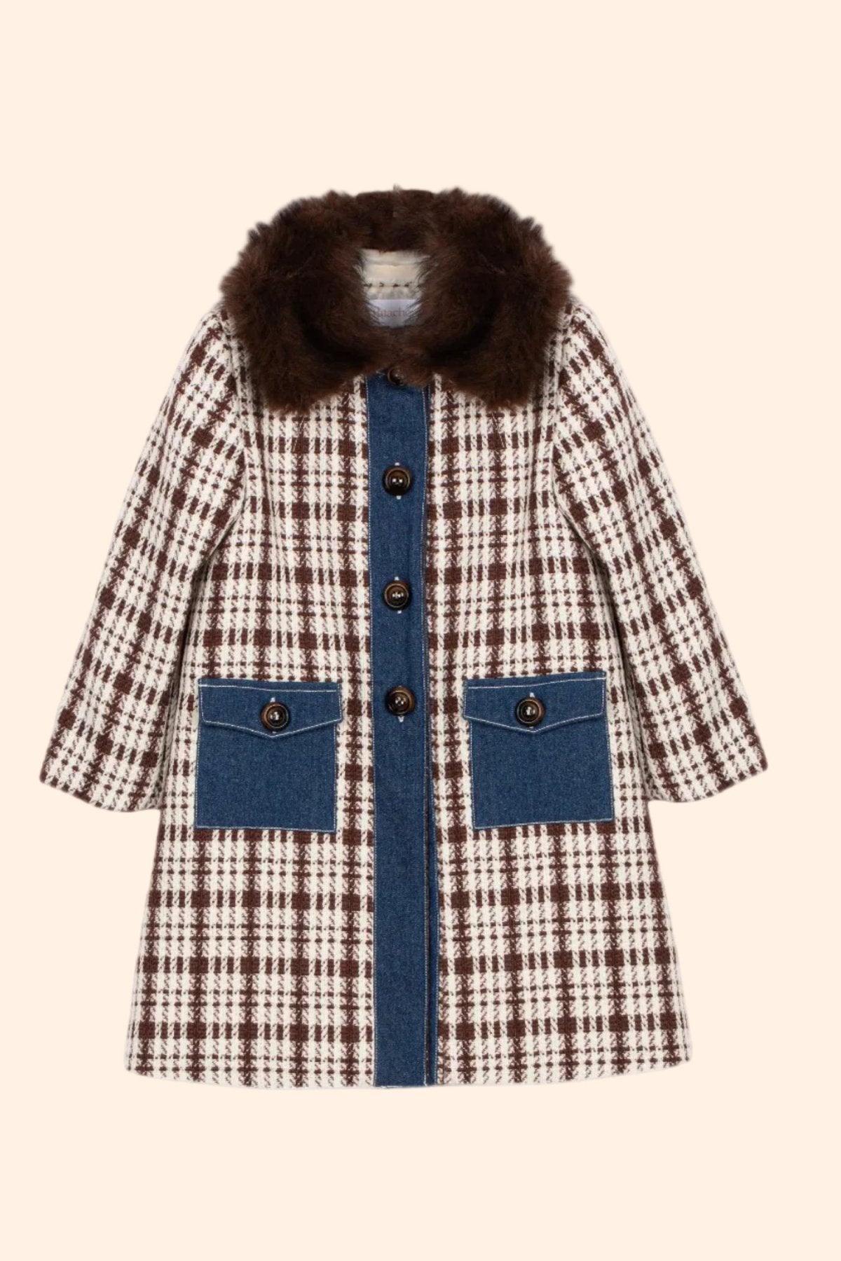 Patachou Girls Chocolate Brown Plaid Coat | HONEYPIEKIDS 
