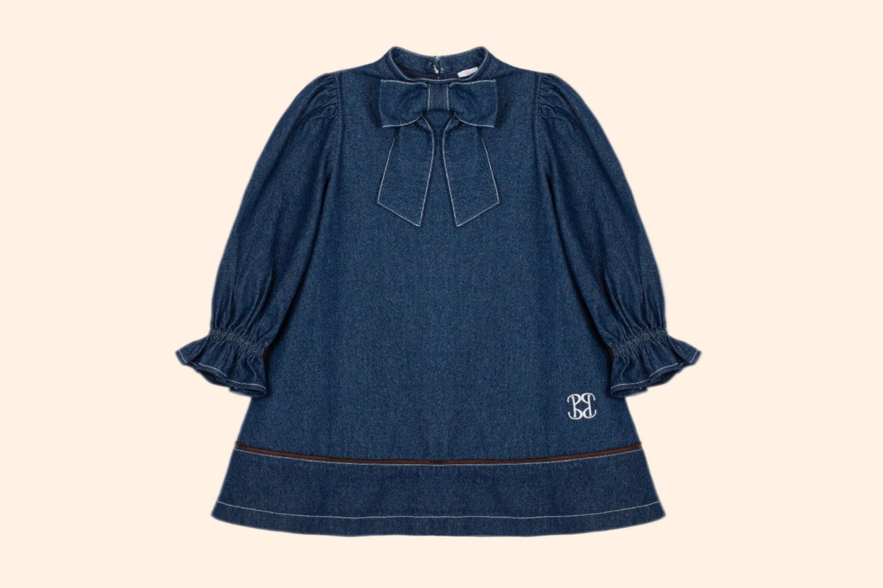 Patachou Girls Denim Dress With Bow | HONEYPIEKIDS
