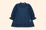 Patachou Girls Denim Dress With Bow | HONEYPIEKIDS