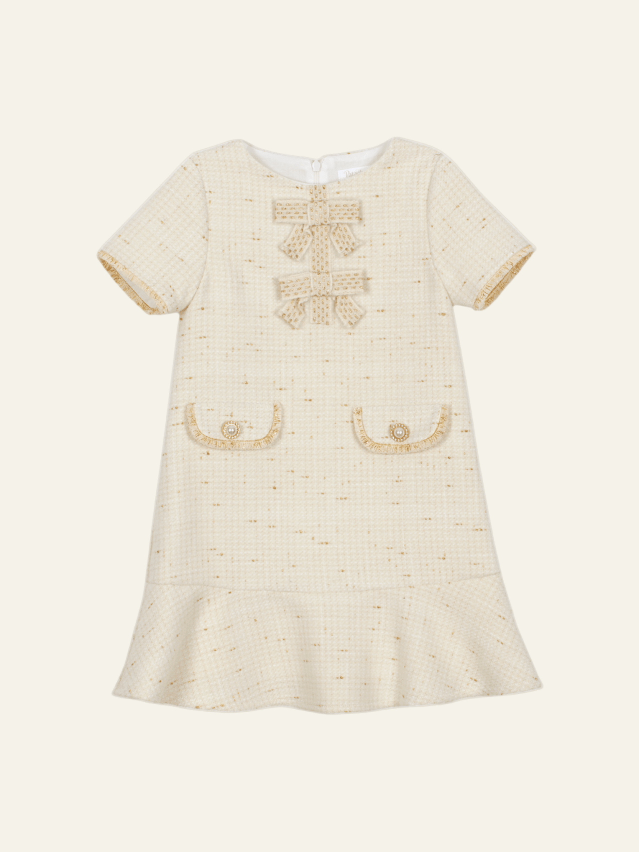 Patachou Girls Ecru and Gold Tweed Dress | HONEYPIEKIDS 