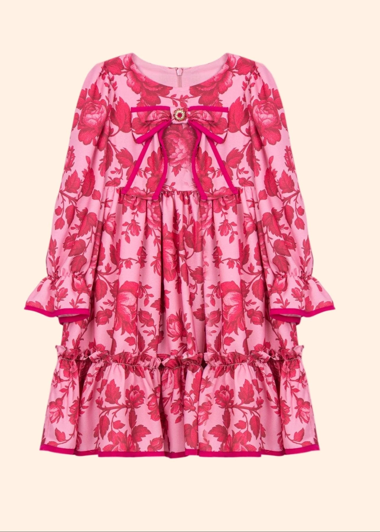 Patachou Girls Fuchsia Floral Print L/S Dress | HONEYPIEKIDS 