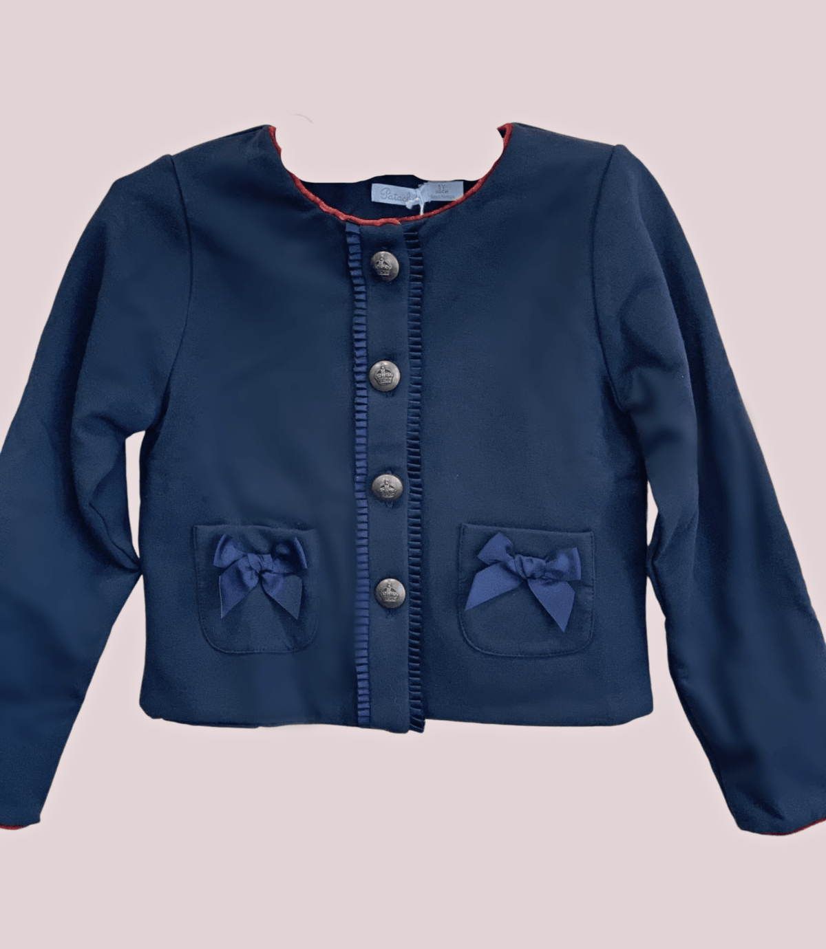 Patachou Girls Navy and Red Knit Jacket With Bow Pockets | HONEYPIEKIDS 