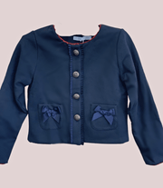 Patachou Girls Navy and Red Knit Jacket With Bow Pockets | HONEYPIEKIDS 