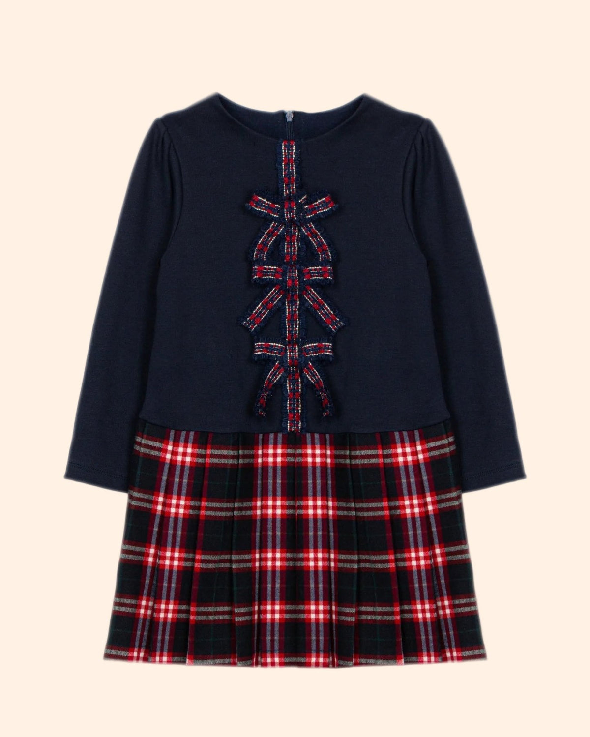 Patachou Girls Navy Blue and Tartan Bow Dress | HONEYPIEKIDS 