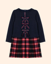 Patachou Girls Navy Blue and Tartan Bow Dress | HONEYPIEKIDS 