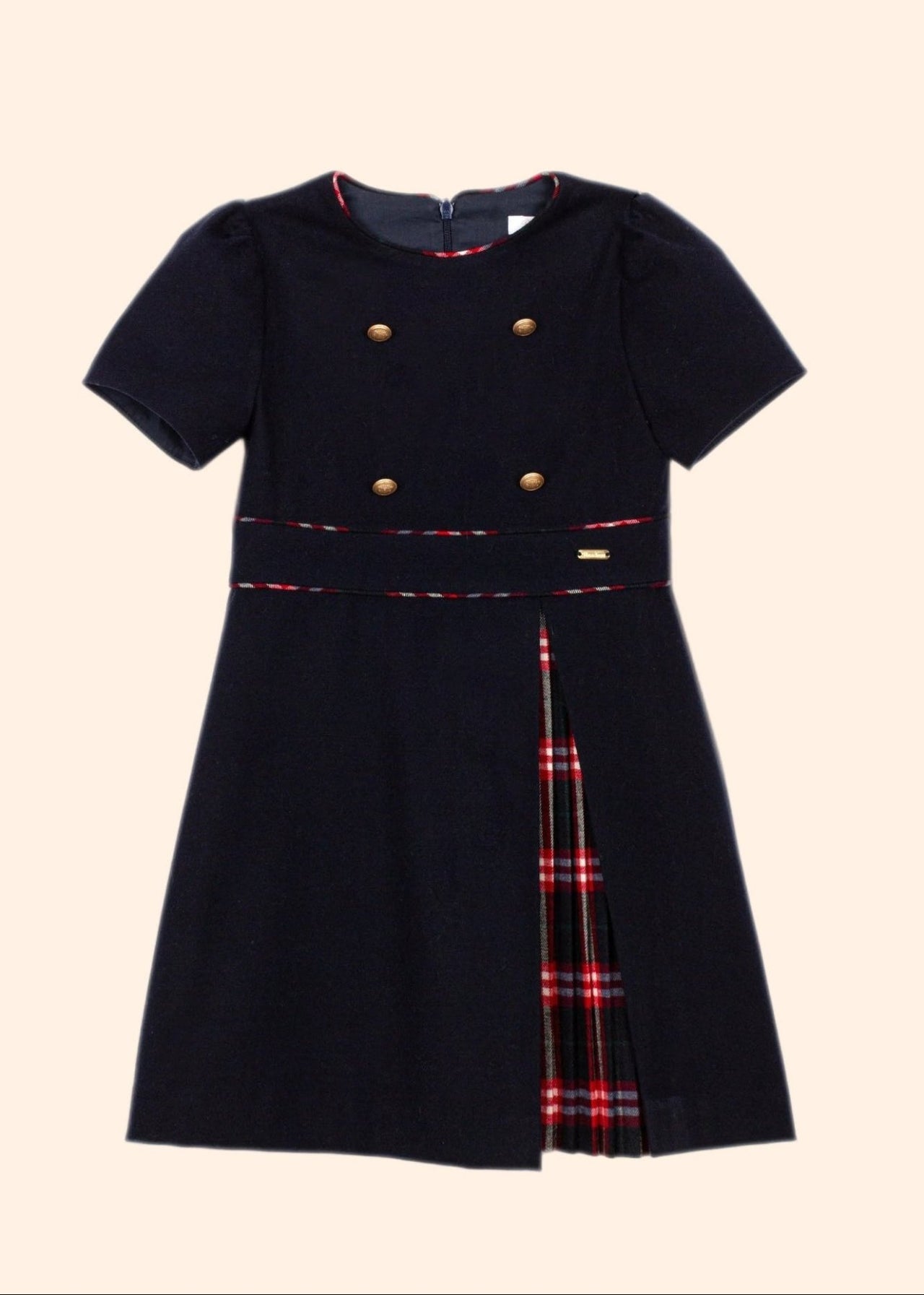 Patachou Girls Navy Blue Dress With Tartan Detail | HONEYPIEKIDS 