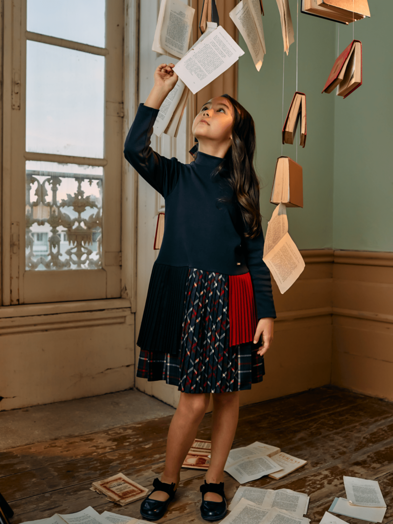 Patachou Girls Navy Patchwork Interlock Tartan Dress | HONEYPIEKIDS 