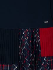Patachou Girls Navy Patchwork Interlock Tartan Dress | HONEYPIEKIDS 