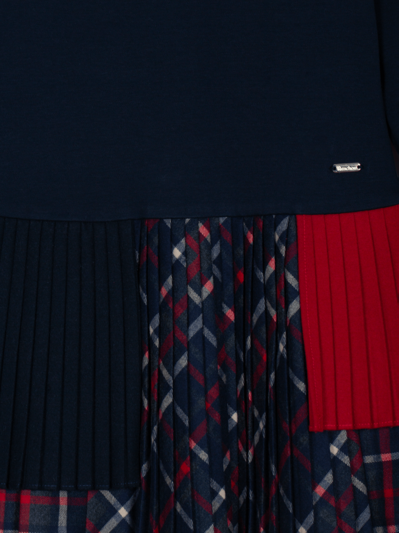Patachou Girls Navy Patchwork Interlock Tartan Dress | HONEYPIEKIDS 