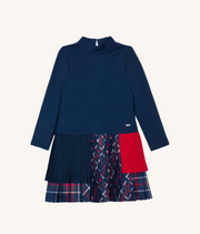 Patachou Girls Navy Patchwork Interlock Tartan Dress | HONEYPIEKIDS 