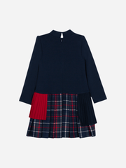 Patachou Girls Navy Patchwork Interlock Tartan Dress | HONEYPIEKIDS 