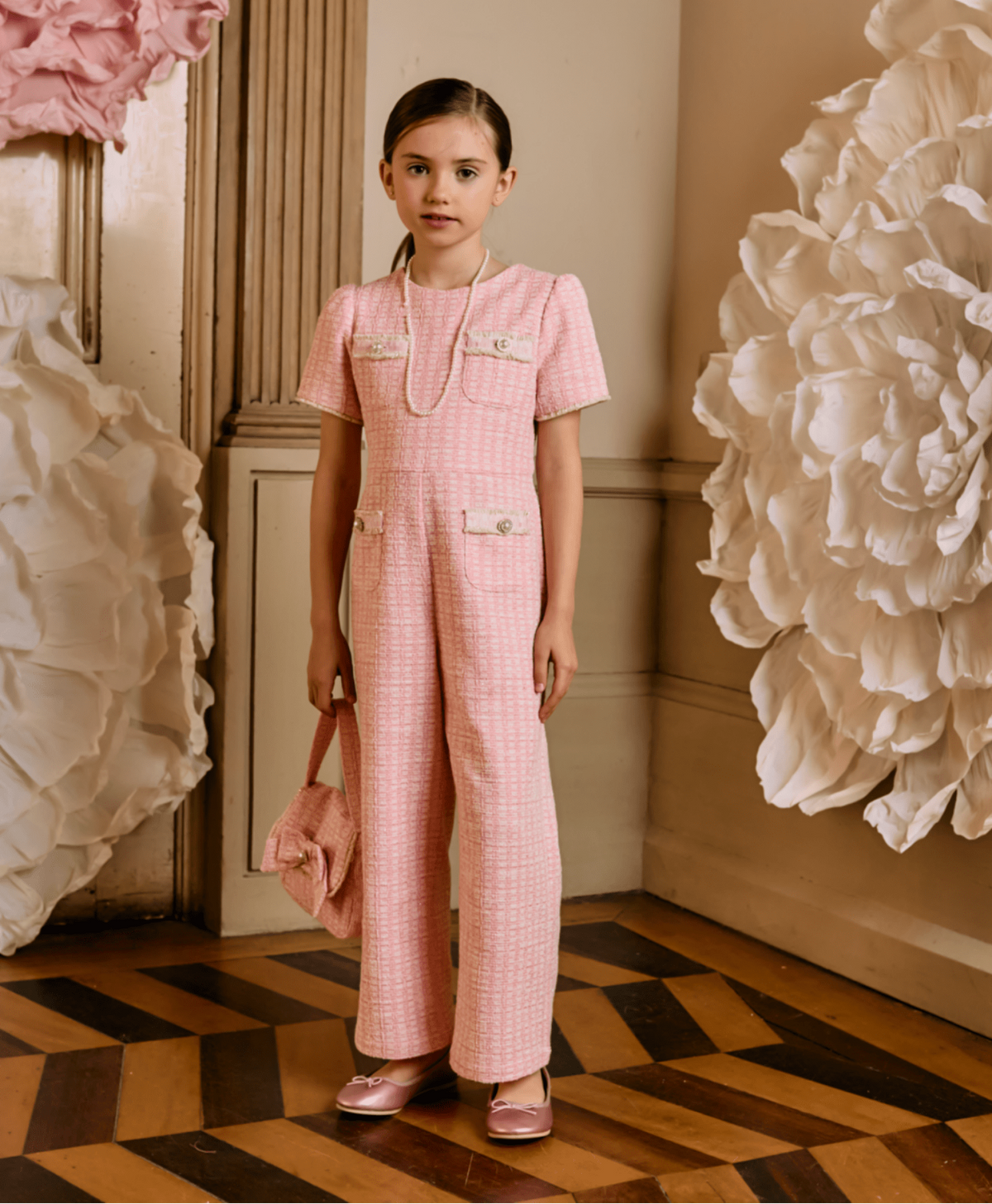 Patachou Girls Pink Tweed Jumpsuit | HONEYPIEKIDS