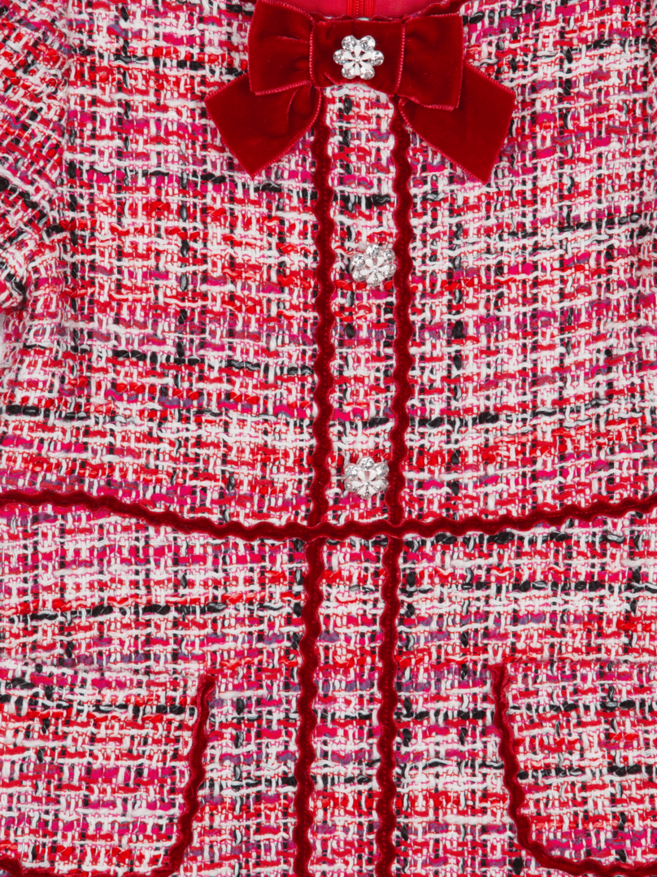 Patachou Girls Red Tweed Velvet Bow Dress | HONEYPIEKIDS 