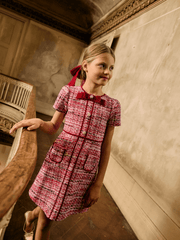Patachou Girls Red Tweed Velvet Bow Dress | HONEYPIEKIDS 