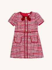 Patachou Girls Red Tweed Velvet Bow Dress | HONEYPIEKIDS 