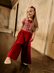 Patachou Girls Red Tweed Velvet Bow Jumpsuit | HONEYPIEKIDS 