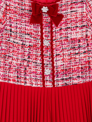 Patachou Girls Red Tweed Velvet Bow Jumpsuit | HONEYPIEKIDS 