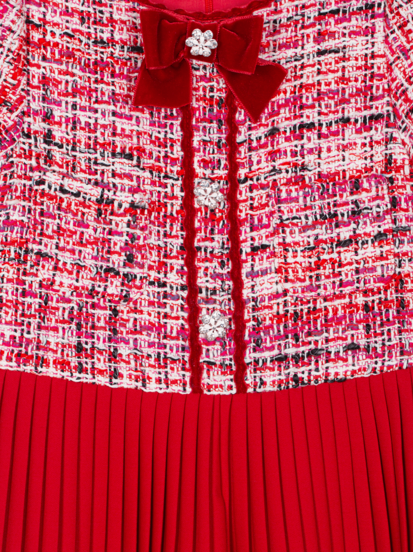 Patachou Girls Red Tweed Velvet Bow Jumpsuit | HONEYPIEKIDS 