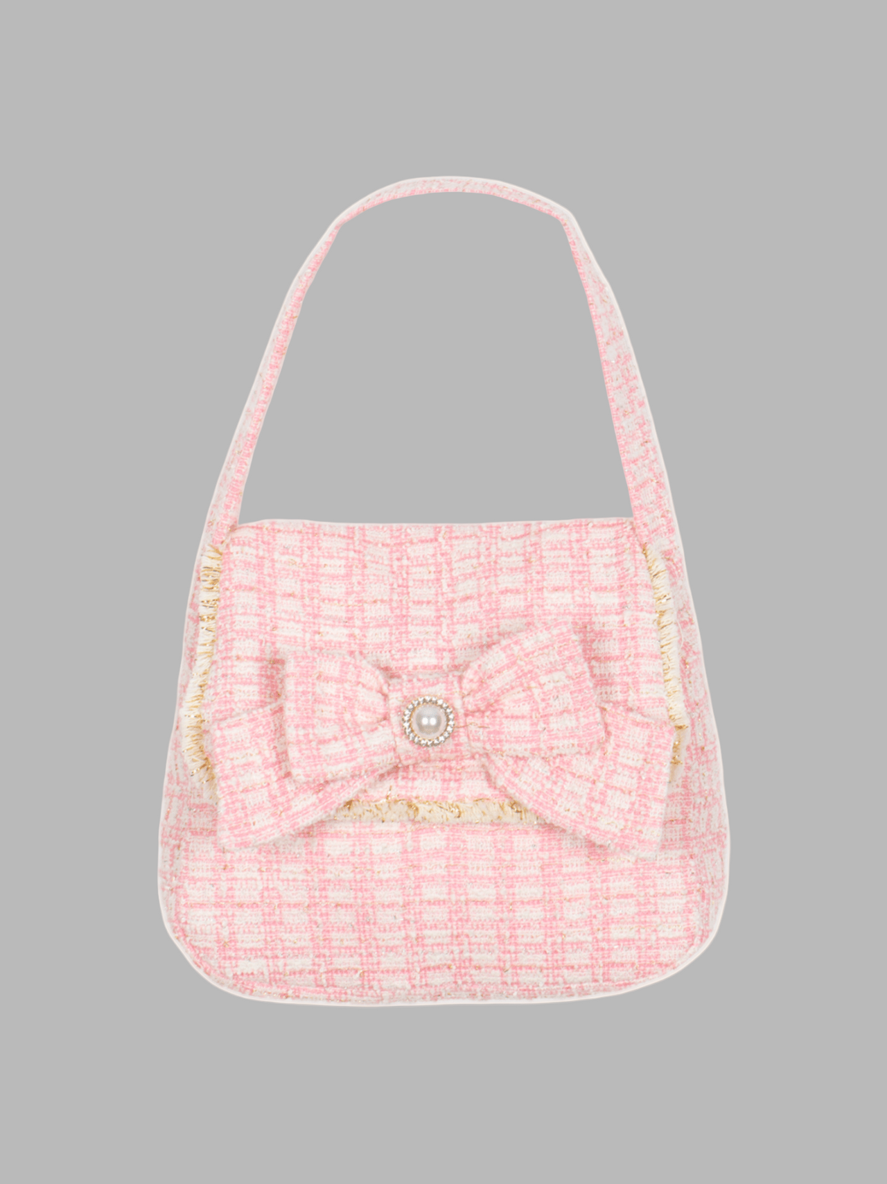 Patachou Pink Tweed Shoulder Bag With Gold Fringe | HONEYPIEKIDS 