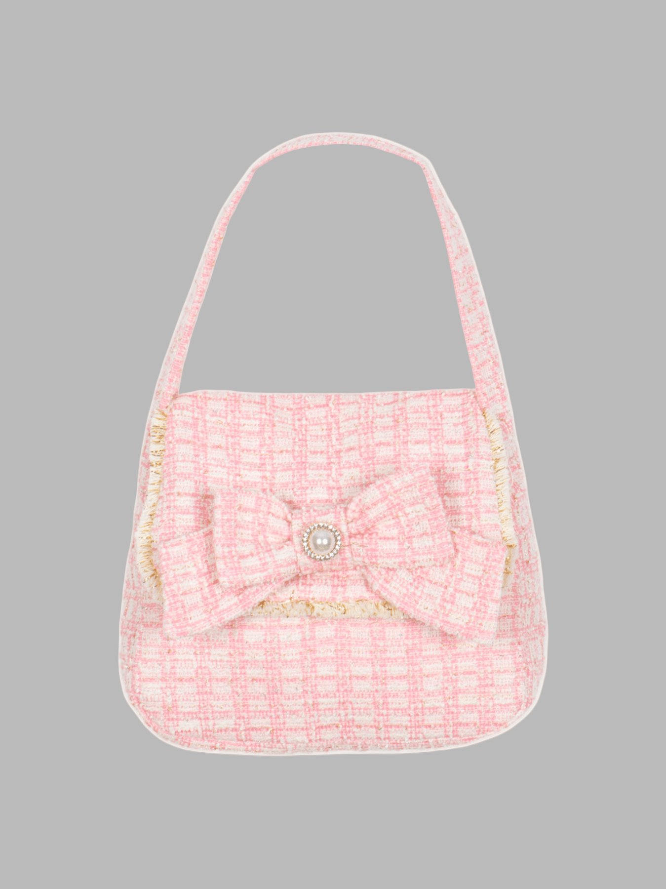 Patachou Pink Tweed Shoulder Bag With Gold Fringe | HONEYPIEKIDS 