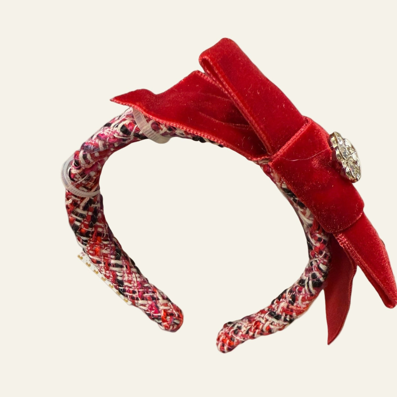 Patachou Red Tweed and Velvet Bow Headband | HONEYPIEKIDS 